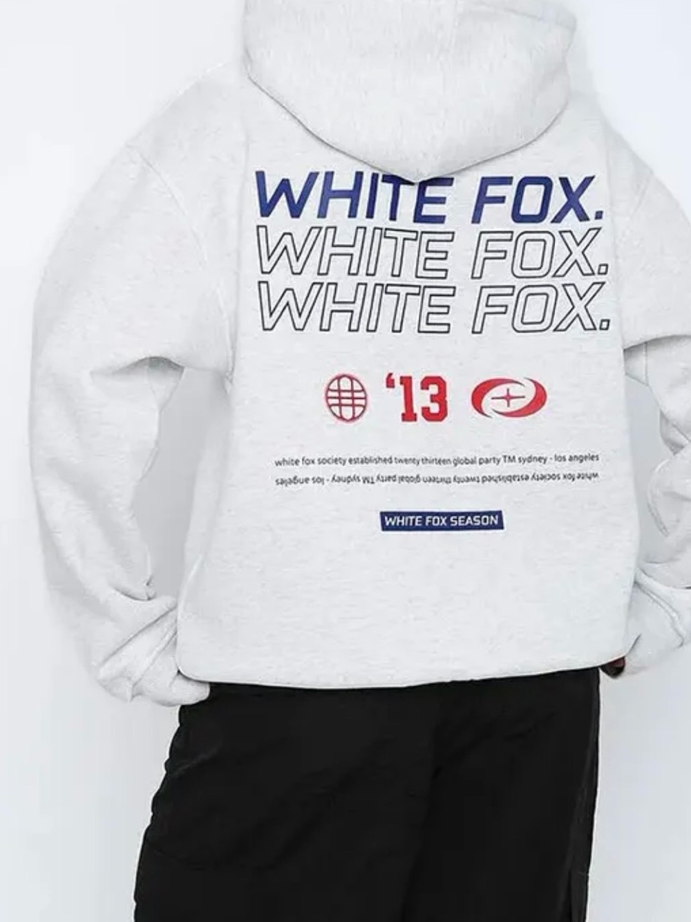 White Fox Grey Graphic Hoodie - 'WHITE FOX' Logo